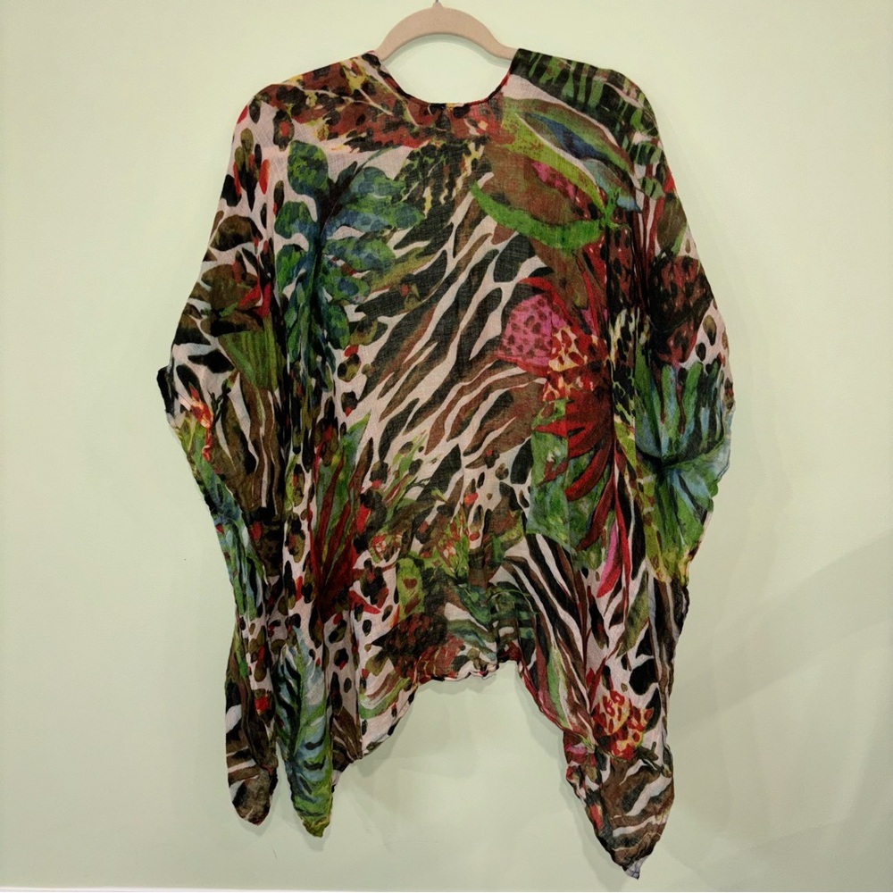 Chico’s Women’s 100% Linen Floral Animal Print Light Weight Shawl Wrap One Size - Picture 2 of 4